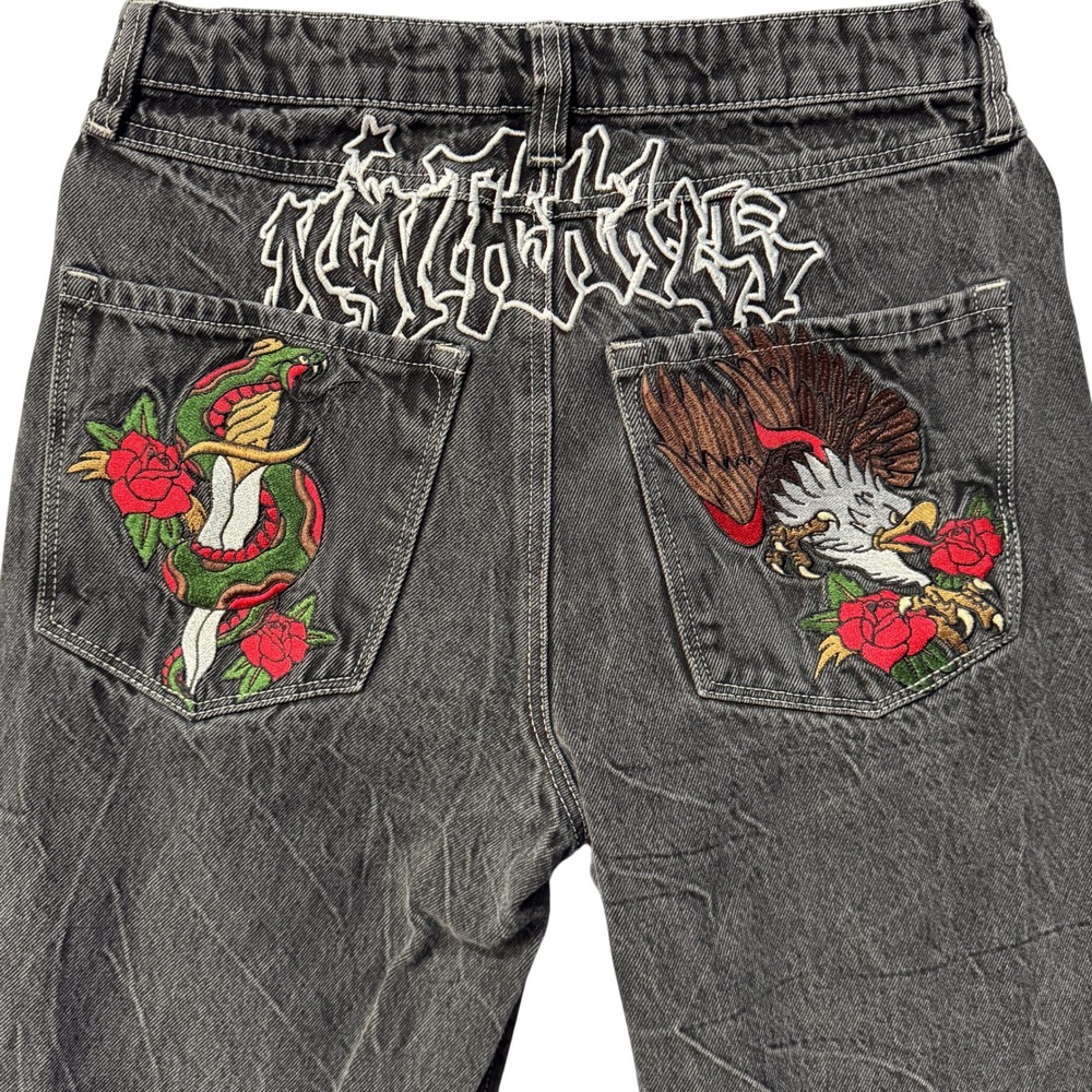 Ninth Hall Ambush Baggy Jeans Washed Black Embroidered Skater Mens 30 Streetwear - Picture 4 of 7